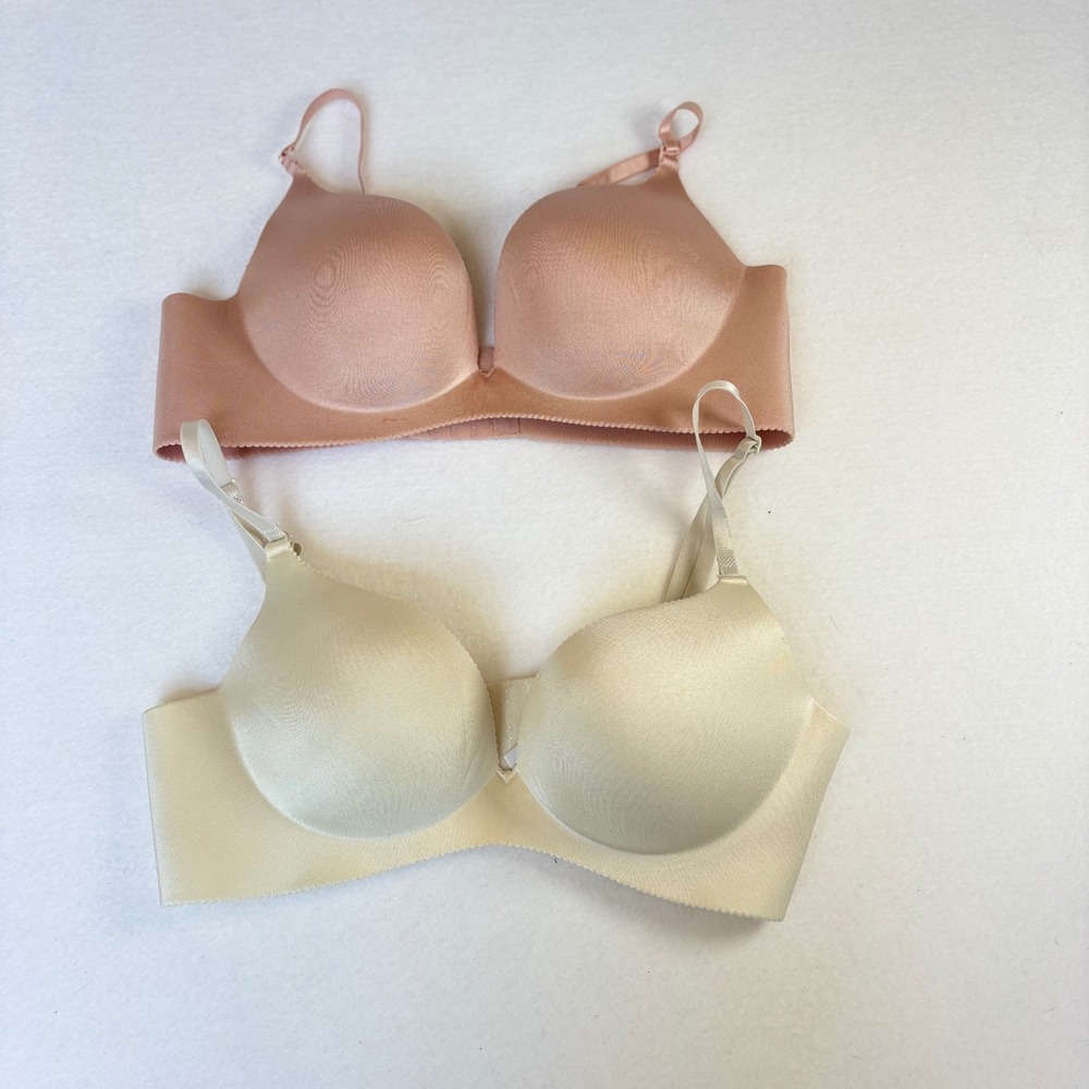 Sophie B Womens Wireless T-Shirt Bra 2-Pack Nude Cream 36B Seamless Smoothing